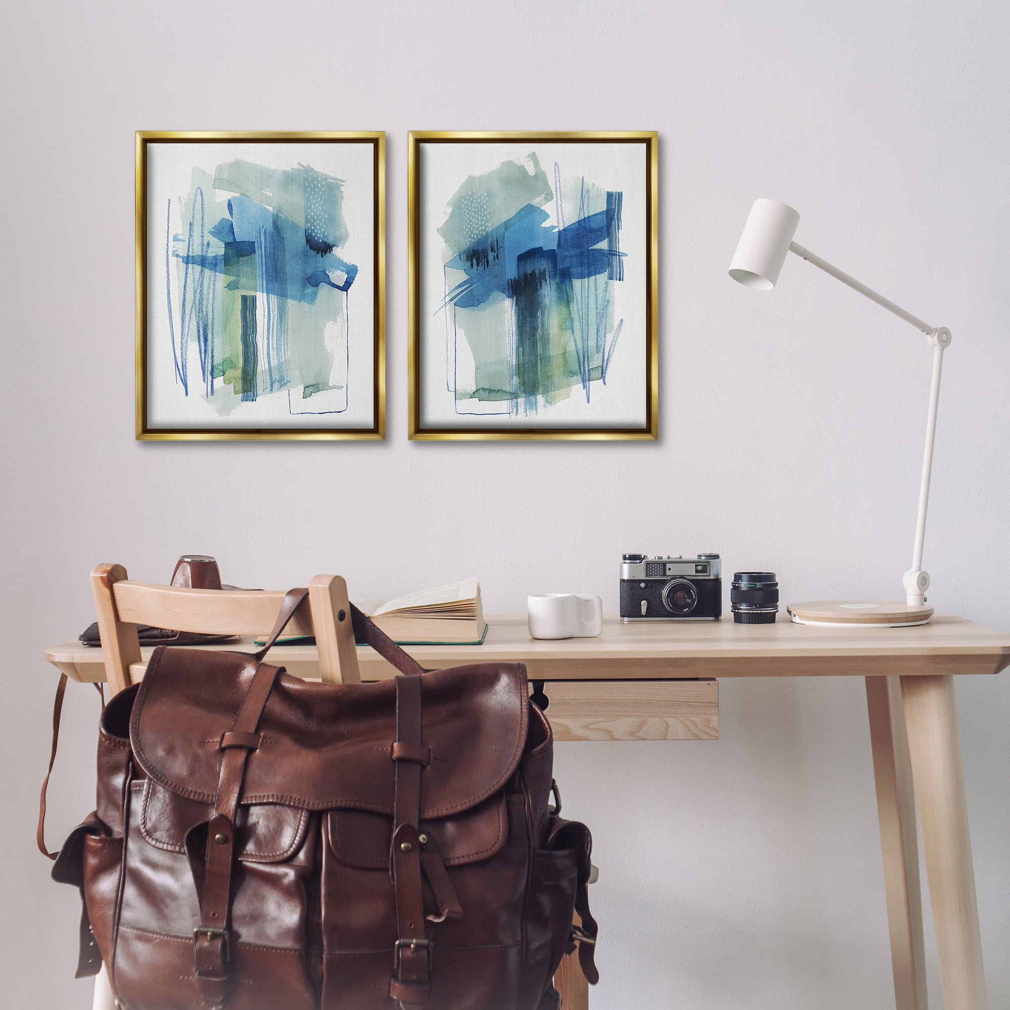 Stupell Industries Chaotic Brushed Watercolor Abstract Painting Gold Floater Framed Canvas Art Print Wall Art, 17 x 21, Set of 2