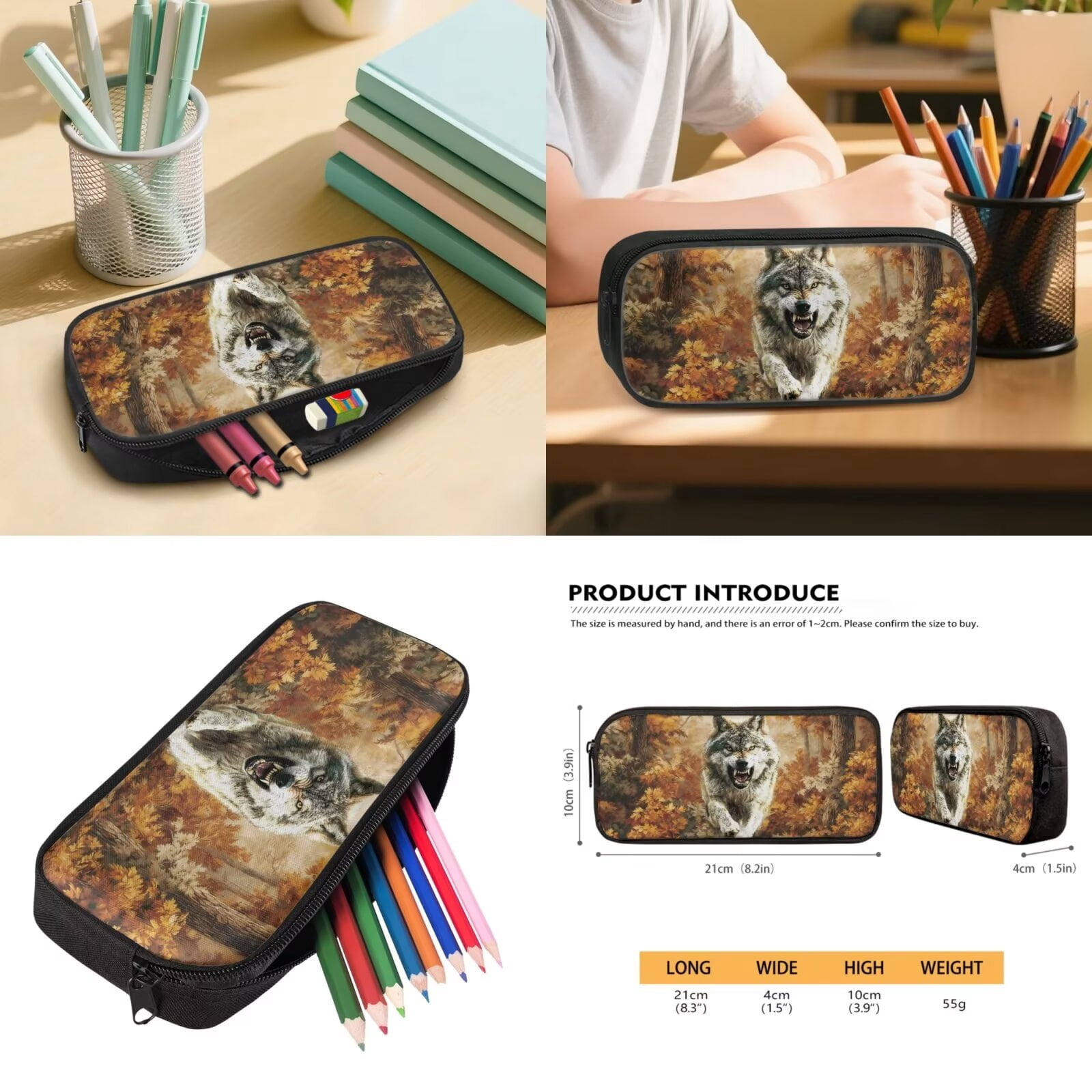 Pzuqiu Wolf Print Back Pack for School Boys 5 pcs Kids Backpacks for Boys Lunch Bag with Water Bottle Holder Pencil Bag Cute Travel Rucksack Camping School Bag