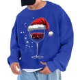 thumbnail image 2 of UVEASISHA Christmas Sweatshirts for Men 2025 Fashion Wine Glass Print Crewneck Pullover Xmas Funny Tops Fall Winter Fleece Oversized Sweatshirt Blue L, 2 of 5