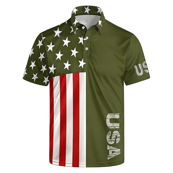 Men's USA 250th Anniversary American Flag Stars Polo Shirt Patriotic Casual Short Sleeve America 250 Merchandise