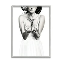 Stupell Industries Girl with Hummingbird Animals & Insects Painting Gray Framed Art Print Wall Art, 24 x 30