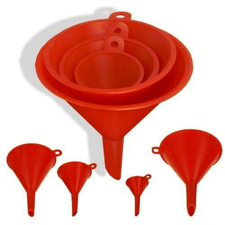 - RAM-PRO 4-Piece All Purpose Wide-Mouth Bright Orange Plastic Funnel Set for Quick and Clean Transferring Liquids, Dry Goods, Between Pitchers, Bottles, Cans and Containers