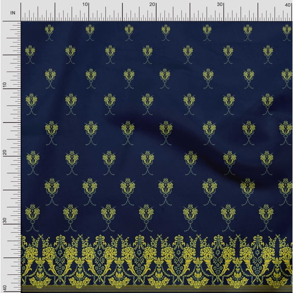 Soimoi Silk Fabric Floral Block Panel Decor Fabric Printed Yard 42 Inch Wide