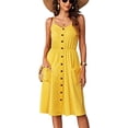 thumbnail image 3 of Vestidos de verano para mujer Vestido midi casual con tirantes finos y botones florales con bolsillos amarillo XL Sailing Electrónica, 3 of 5