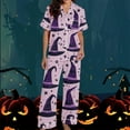 thumbnail image 5 of THDHVS Pajamas for Women Set,Womens Pajama Sets,Women's Pajama Sets Short Sleeve Button Down Halloween Print Sleepwear Nightwear Soft Pjs Lounge Sets Purple L, 5 of 7