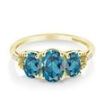 thumbnail image 3 of Gem Stone King 2.22 Cttw London Blue Topaz and Diamond Accent 3-Stone Engagement Ring for Women | 10K Yellow Gold | Three Stone Wedding Anniversary Promise Ring for Women, 3 of 5