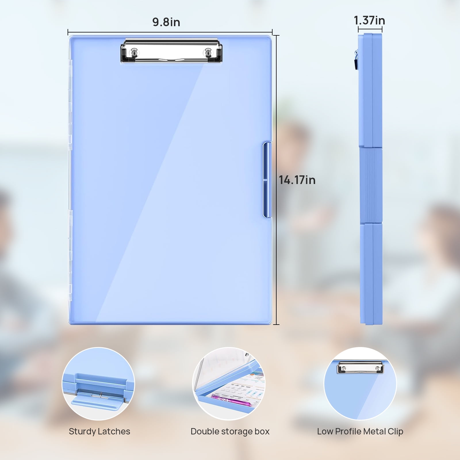 AGCAN Clipboard with Storage Case, Heavy Duty Foldable Clip Boards 8.5x11, Clearview Dry Erase Nursing Clipboard, School Office Supplies, Blue