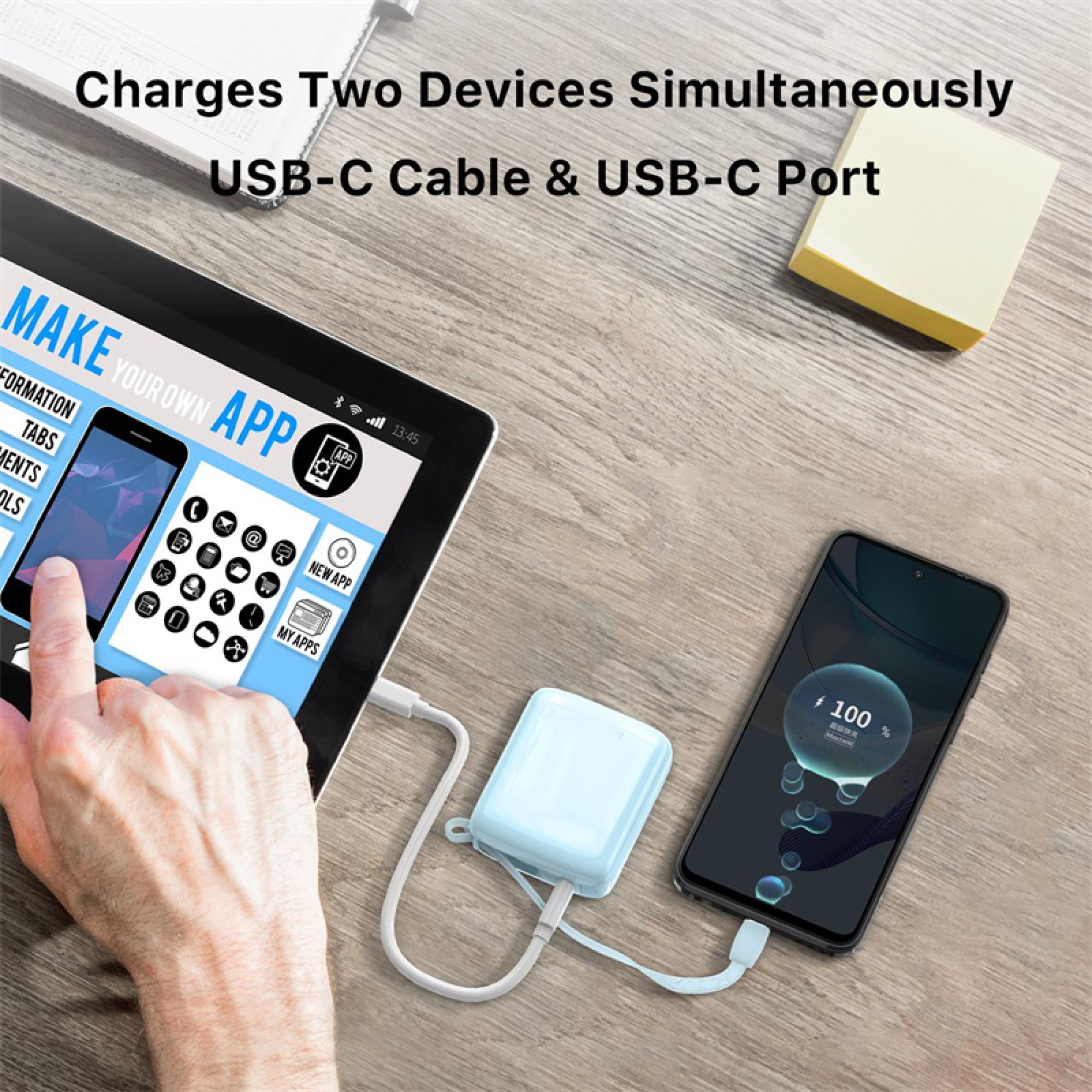 2-Pack 10,000 mAh Portable Power Banks with Built-In USB‑C Cable – Dual Device Charging, Compact Design Combo