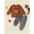 thumbnail image 2 of Nygoyerh Little Boys Halloween Outfits 6M 12M 18M 2T 3T 4T Pumpkin Letter Print Playwear Long Sleeve Crew Neck Sweatshirt + Elastic Pants 2Pcs Sets Baby Clothing, 2 of 7