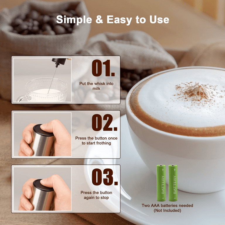 Milk Frother Handheld, Battery Operated Coffee Foamer Drink Mixer with 2 Stainless Steel Electric Whisks for Coffee, Latte, Cappuccino, Hot