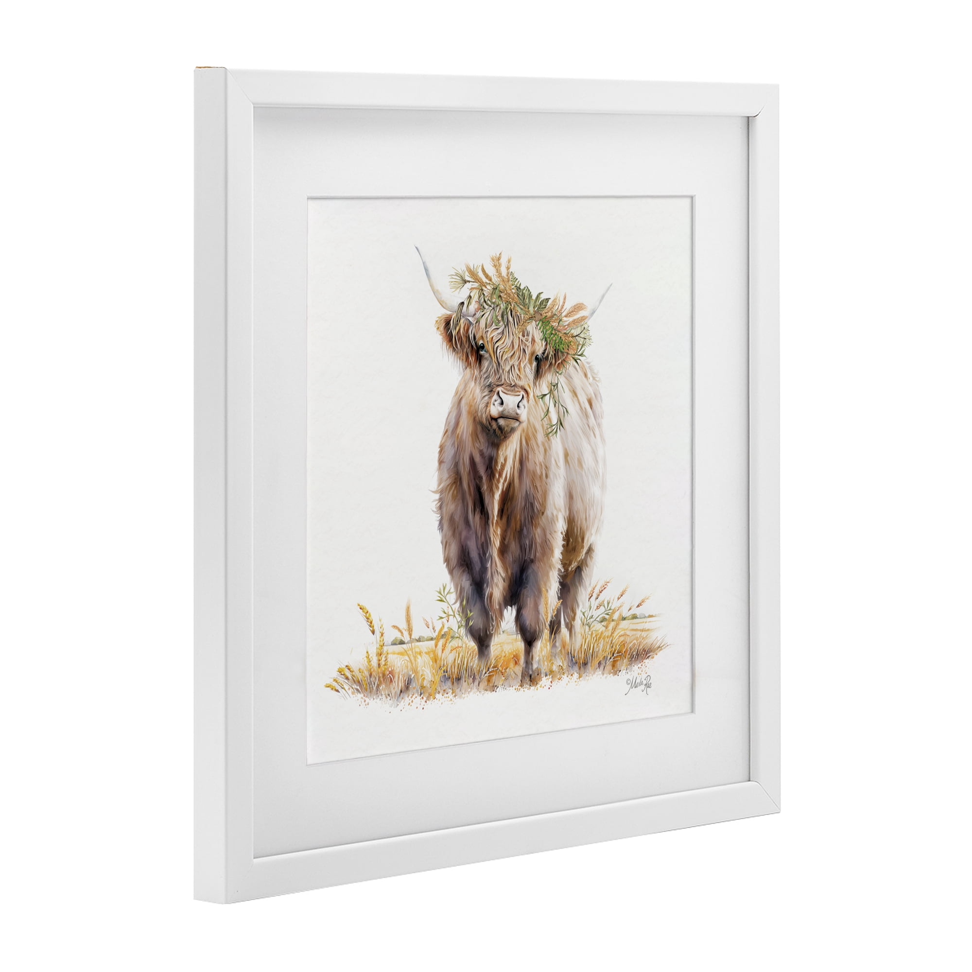 Stupell Industries Ollie the Highland Cattle White Framed Print Under Glass, design by Marla Rae