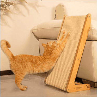 Sisal Cat Scratcher Ramp for Indoor Cats, 24.8" L Shape Scratching Post Climbing Vertical Cat Scratch Pad, Solid Wooden Cat Furniture(Medium)