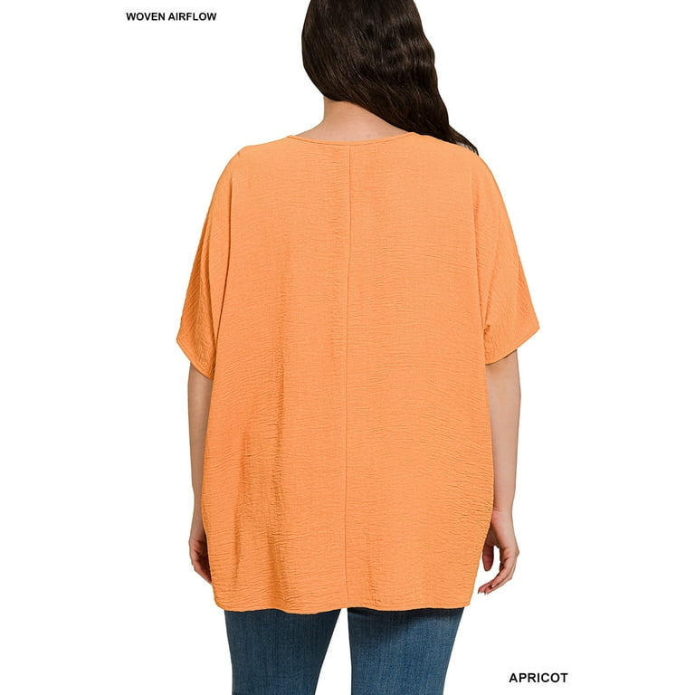 Zenana Women's Plus Size XL V Neck Shirt, Woven Airflow Dolman