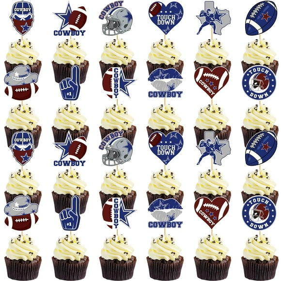Cupcake Topper Picks Hokinaa Cowboy Football Fiesta de cumpleaños