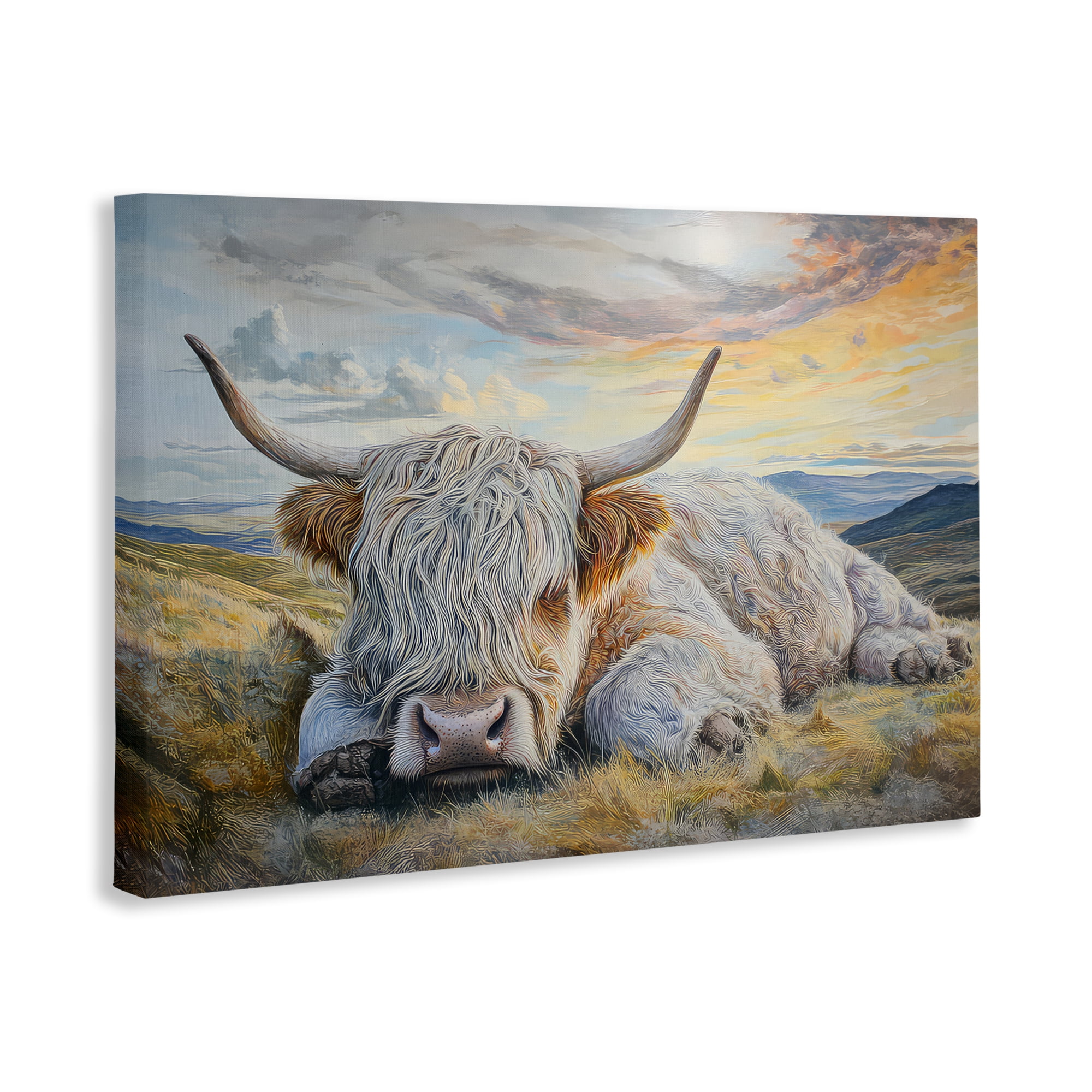 Stupell Industries Sleeping Highland Cow Pastoral Canvas Wall Art, design by The Wands Want