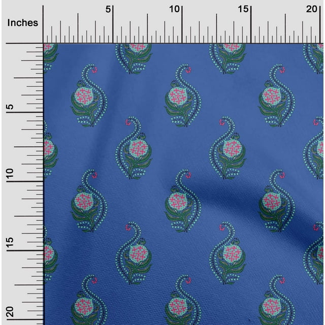 oneOone Georgette Viscose Fabric Leaves & Floral Block Printed Fabric 1 Yard 42 Inch Wide