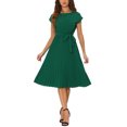 thumbnail image 1 of INSPIRE CHIC Robe Plissée pour Femme Col Ras du Cou Sans Manches Taille à Nouer Robes Trapèze TG Vert, 1 of 6