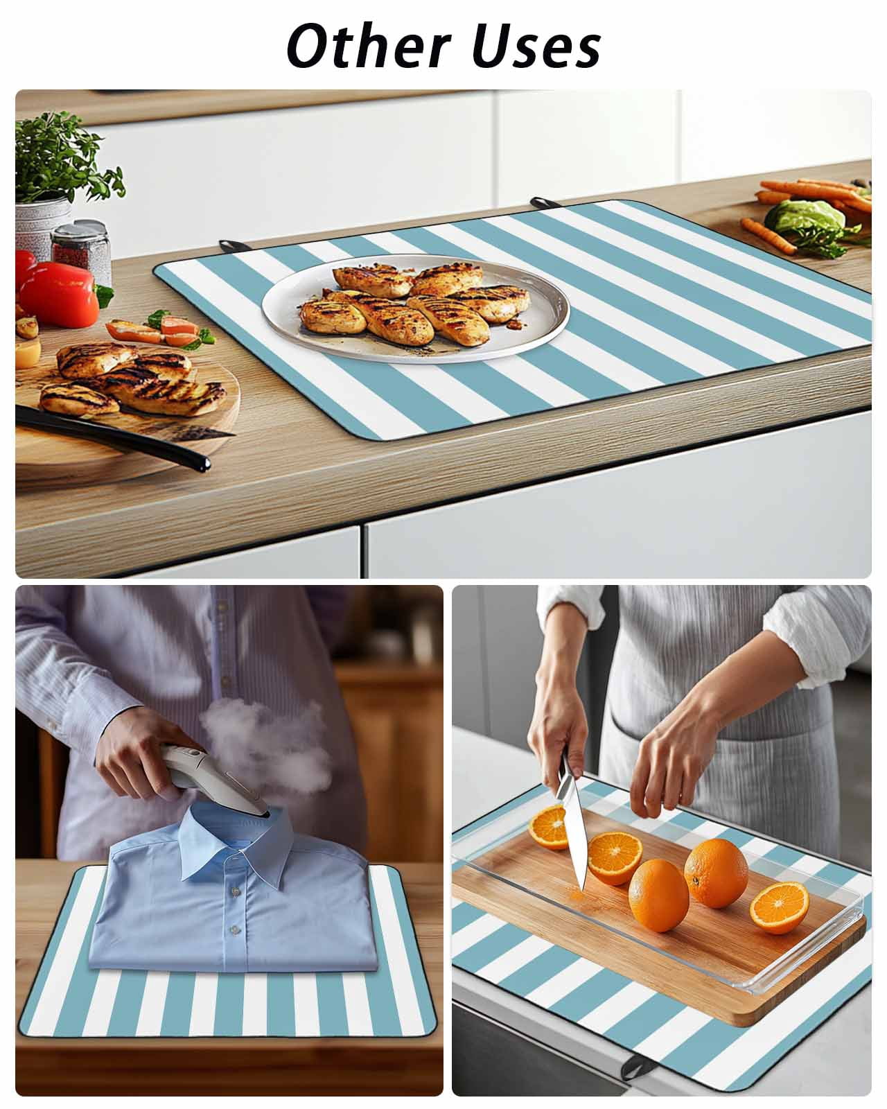 Stove Top Covers for Electric Stove, Aqua Striped Glass Stovetop Cover Protector, Modern Farmhouse Blue White Stripes Induction Cooktop Protector Oven Mat for Kitchen Countertop 28.5"x20.5"