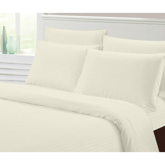 Hotel Collection 1800 Super Soft & Wrinkle Free Luxurious Stripe 4-Piece Sheet Set (Twin, Ivory)
