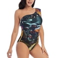 thumbnail image 3 of Sikiie Purple Glowing Mushroom Print Women One Piece Swimsuits Tummy Control One Shoulder Bathing Suits Ruffle Swimwear, From S to XXL-X-Large, 3 of 6