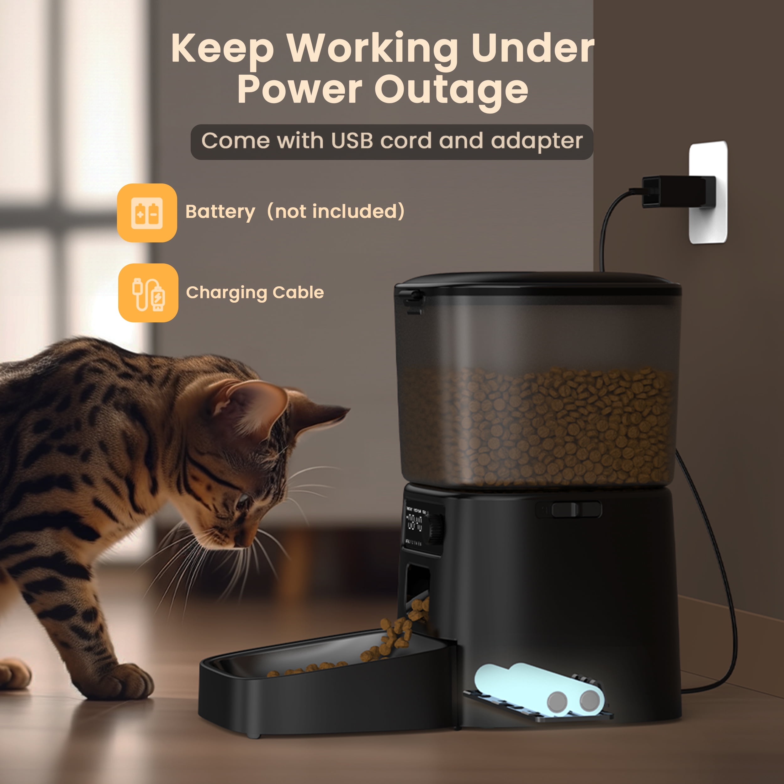 Oneisall FD-01 3.5L/12Cup Automatic Cat Feeder, Dual Power Auto Cat Feeder with Stainless Steel Bowl, Up to 36 Portions 6 Meals Per Day, Detachable Washable, Timed Feeder with Desiccant Bag - Black