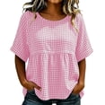 thumbnail image 5 of GUACER Womens Short Sleeve Gingham Tops Casual Round Neck Tiered Peplum Summer Loose Blouses, 5 of 8