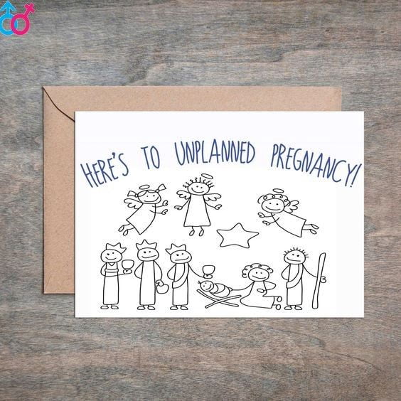 Funny Unplanned Pregnancy Greeting Card – Unique Celebration Card with Stick Figure Design – Blank Inside – Includes Envelope – Perfect for Baby Showers and Surprise Announcements