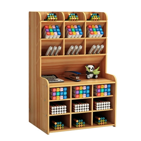 Marbrasse Upgraded Wooden Pencil Holder, Pen Organizer for Desk , Desktop Stationary Organizer Caddy