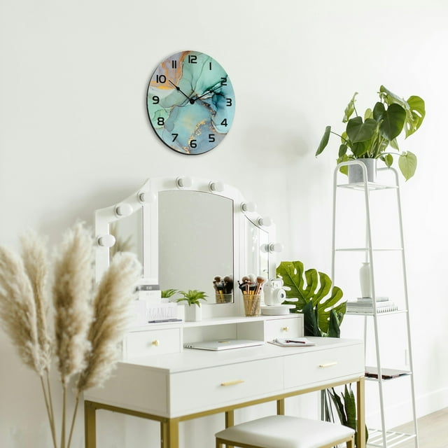 Style Wall Clock for Living Room Bedroom 24 Hour Display Modern Density Board Hanging Clock with Design