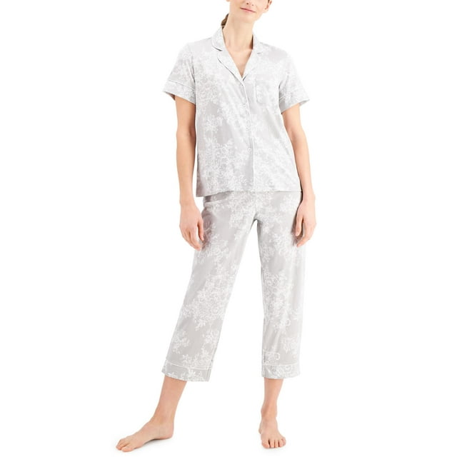 Charter Club Ensemble de Pyjama Capri à Col Cranté, Toile Florale, Moyen