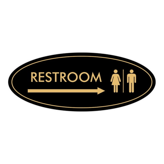 Signs ByLITA Oval Restroom Right Arrow Sign (Brushed Gold) - Small 2x5"