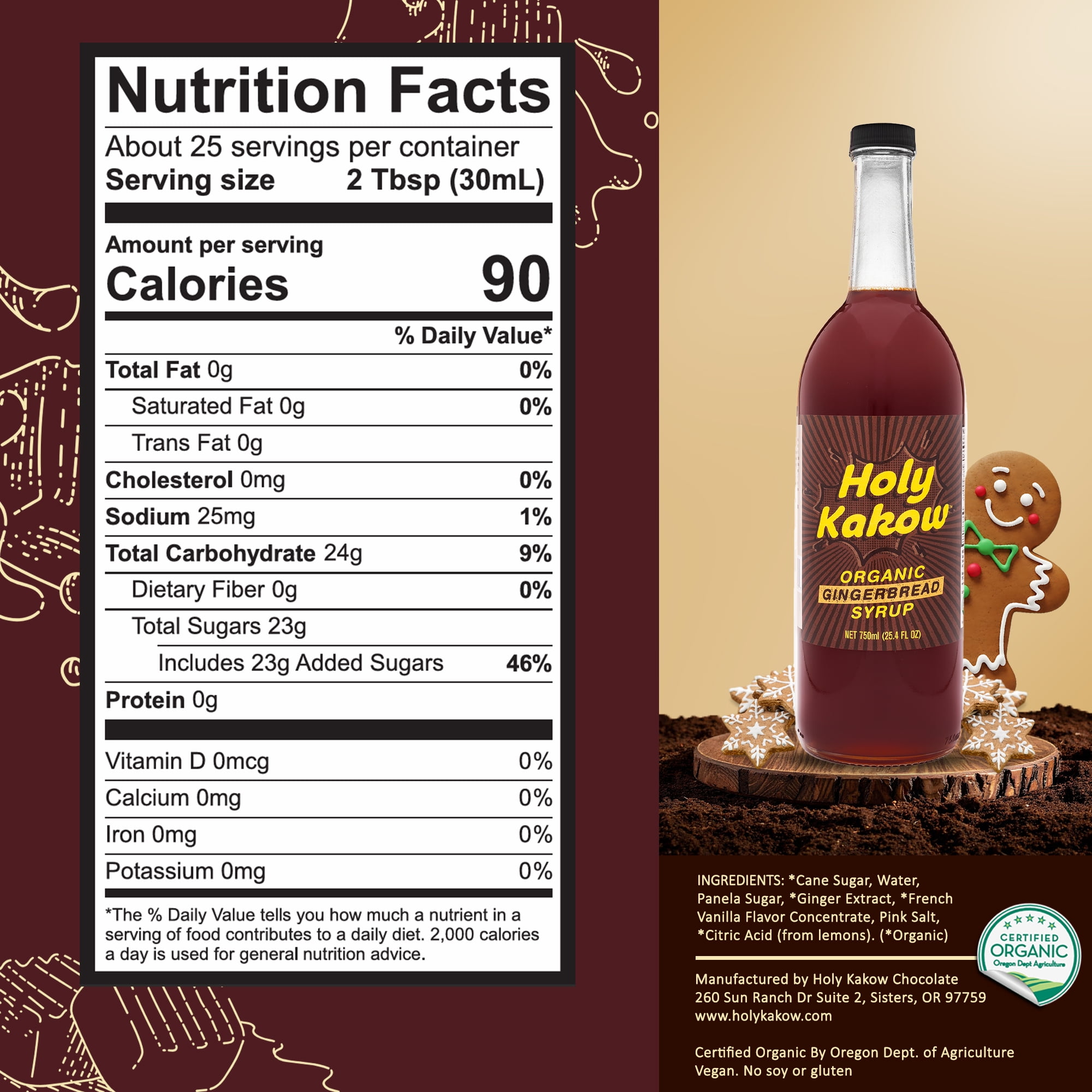 Holy Kakow Organic Gingerbread Syrup for Coffee & Holiday Drinks