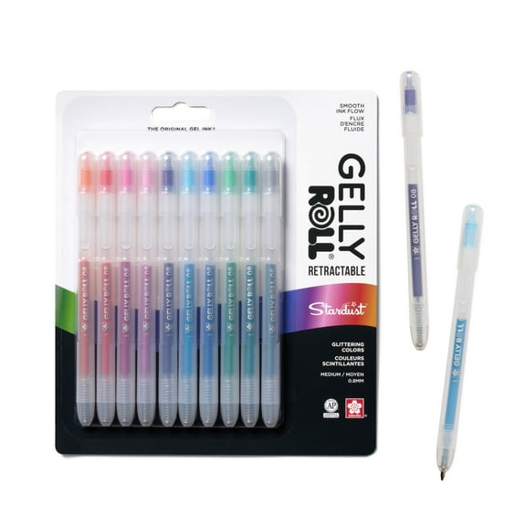 Sakura Gelly Roll Retractable Gel Pens Colored - Stardust Glitter Gel Pens - Medium Point Ink Pen for Journaling, Art, or Drawing - Gel Pens with Assorted Colored Ink - 10 Pens