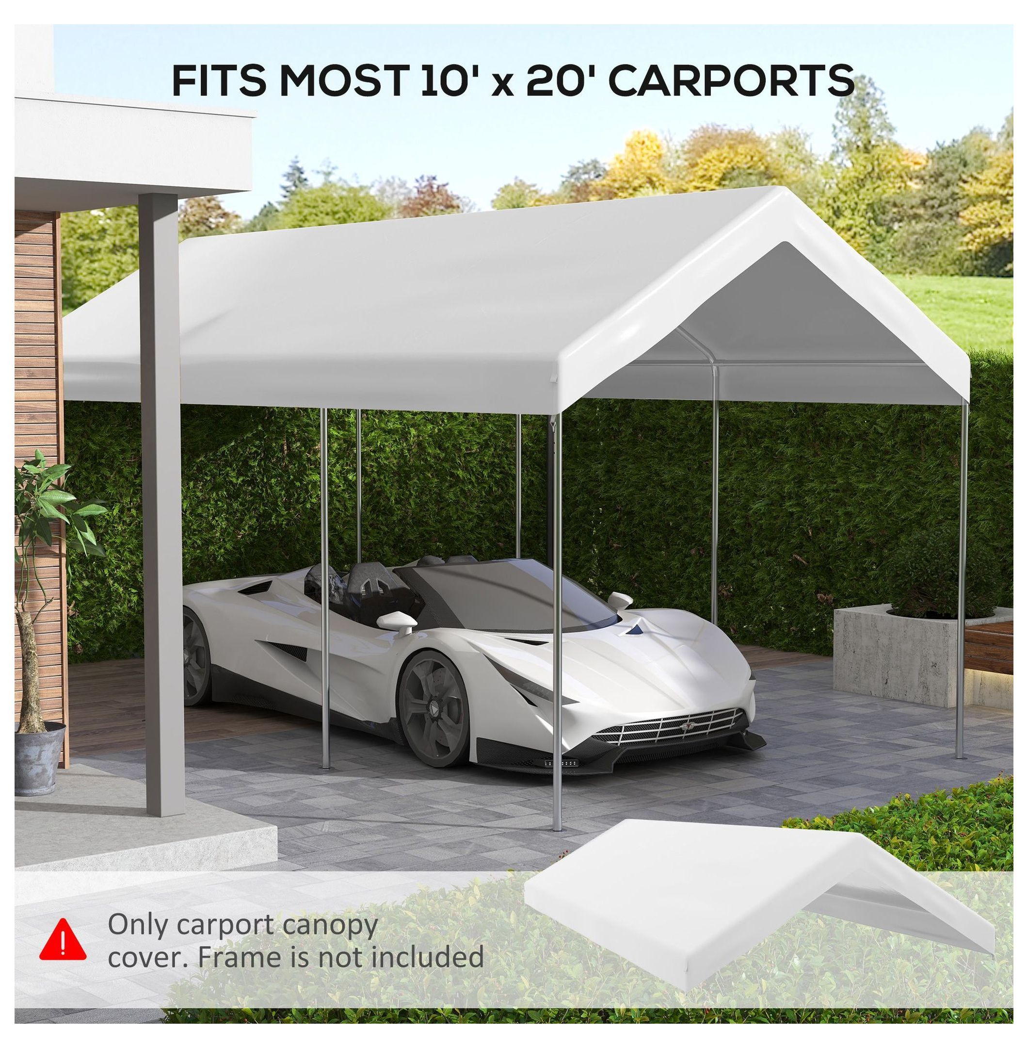 19.7' x 9.7' Carport Canopy Replacement - UV Resistant Car Cover with Bungee Cords - White - Fits 84C-386V00/207 Series