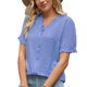 thumbnail image 1 of Blusa elegante de trabajo de manga corta con botones, talla M, blusa con escote en V y volantes en azul cielo, 1 of 6
