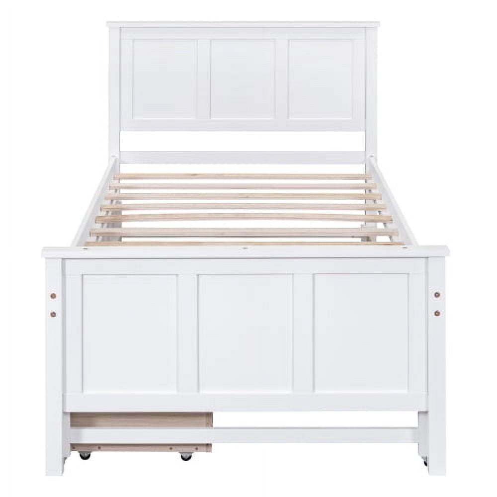 Yoneston Twin Size Platform Bed with Trundle and 2 Drawers, Space-Saving Storage Daybed for Kids Guests, White