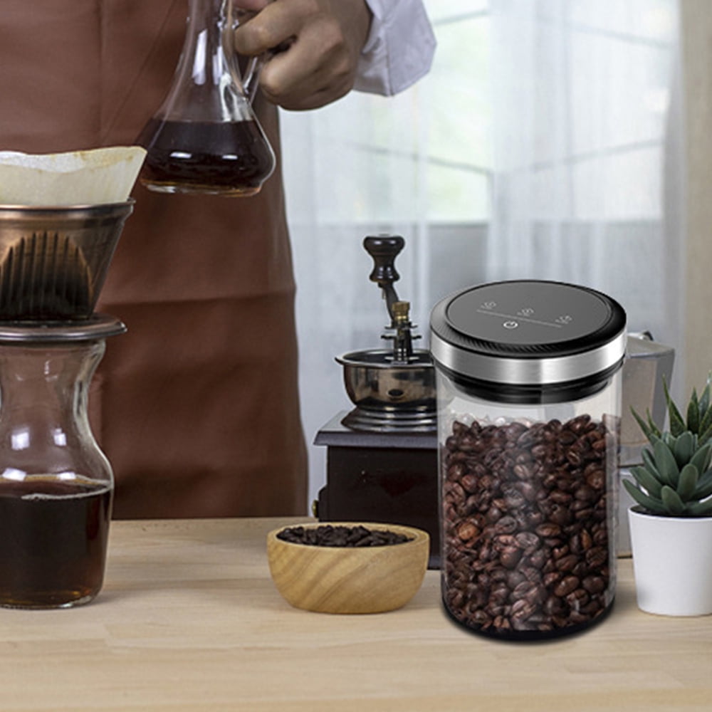 Boîte à Café Sous Vide Automatique 33 KPa - Garde Fraîcheur Des Grains - En Verre Ou Inox - Rechargeable USB-C - 1.6L - 11