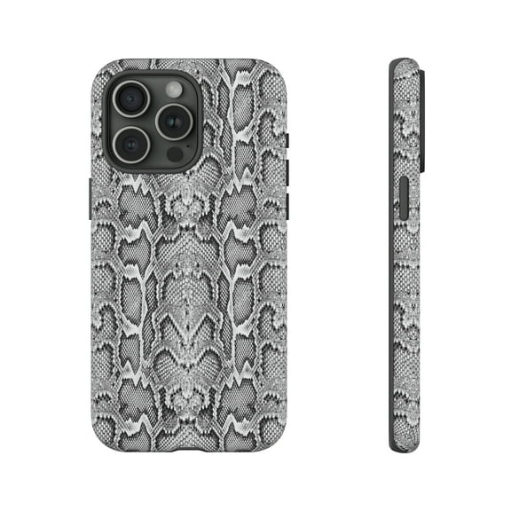 Black Grey Snakeskin Print iPhone 15 Case-iPhone-iPhone Case-Animal Print