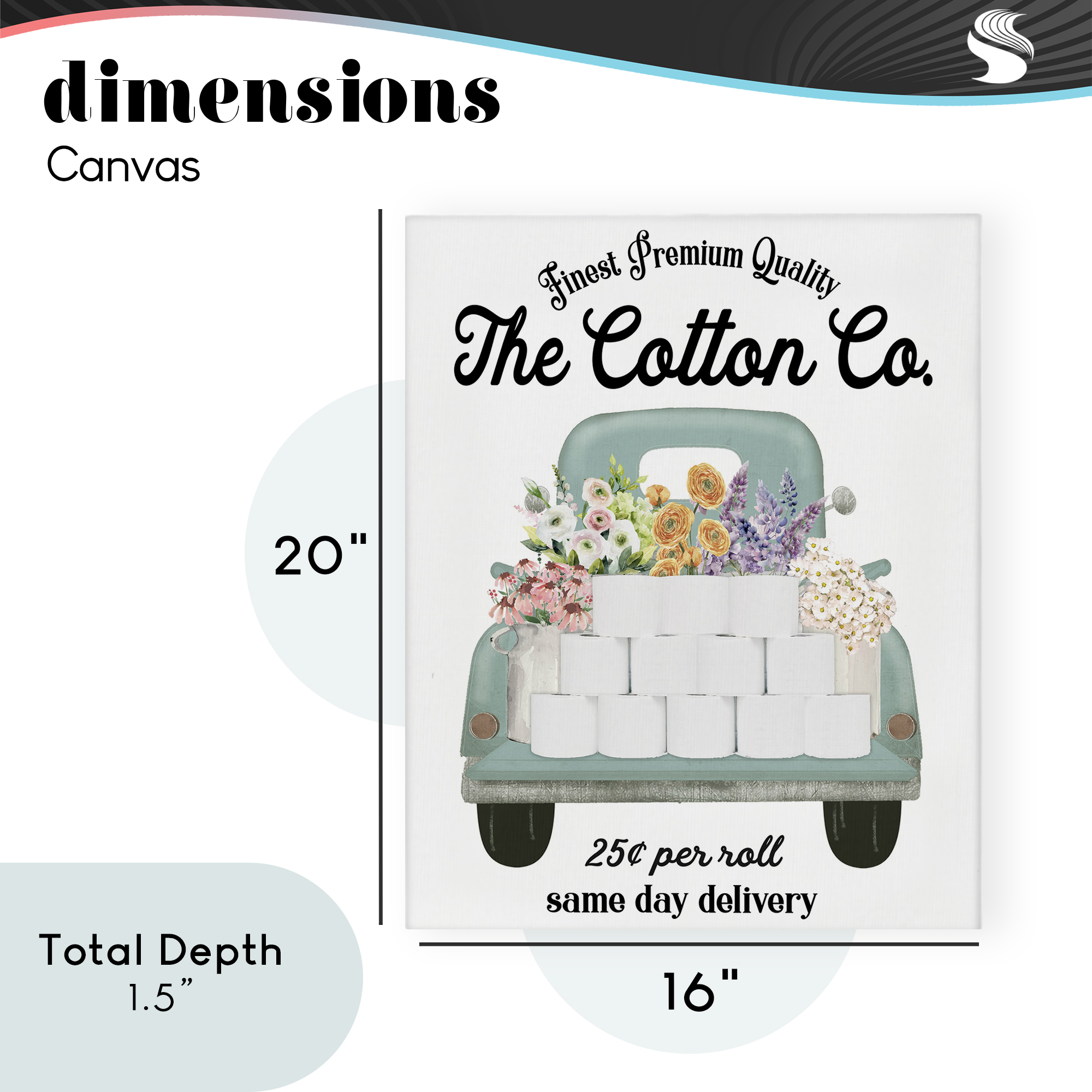 Toilet Paper Delivery Truck Canvas Wall Art, design by Lettered and Lined