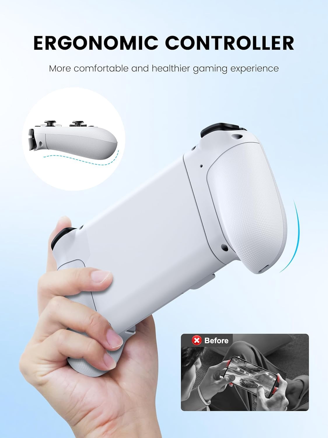 MC1 Phone Controller for iPhone(All Model) & Android - Hall Effect Joystick, Enhanced Grip, Case-Friendly, Wireless Mobile Gaming Controller with Travel Dust Bag, 7 Color Lights, Turbo, Wii u