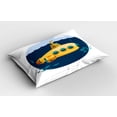 thumbnail image 2 of Ambesonne Yellow Submarine Pillow Sham 2 Pack, Sea Fish Cloud, 30"x20", Earth Yellow Navy Blue, 2 of 3