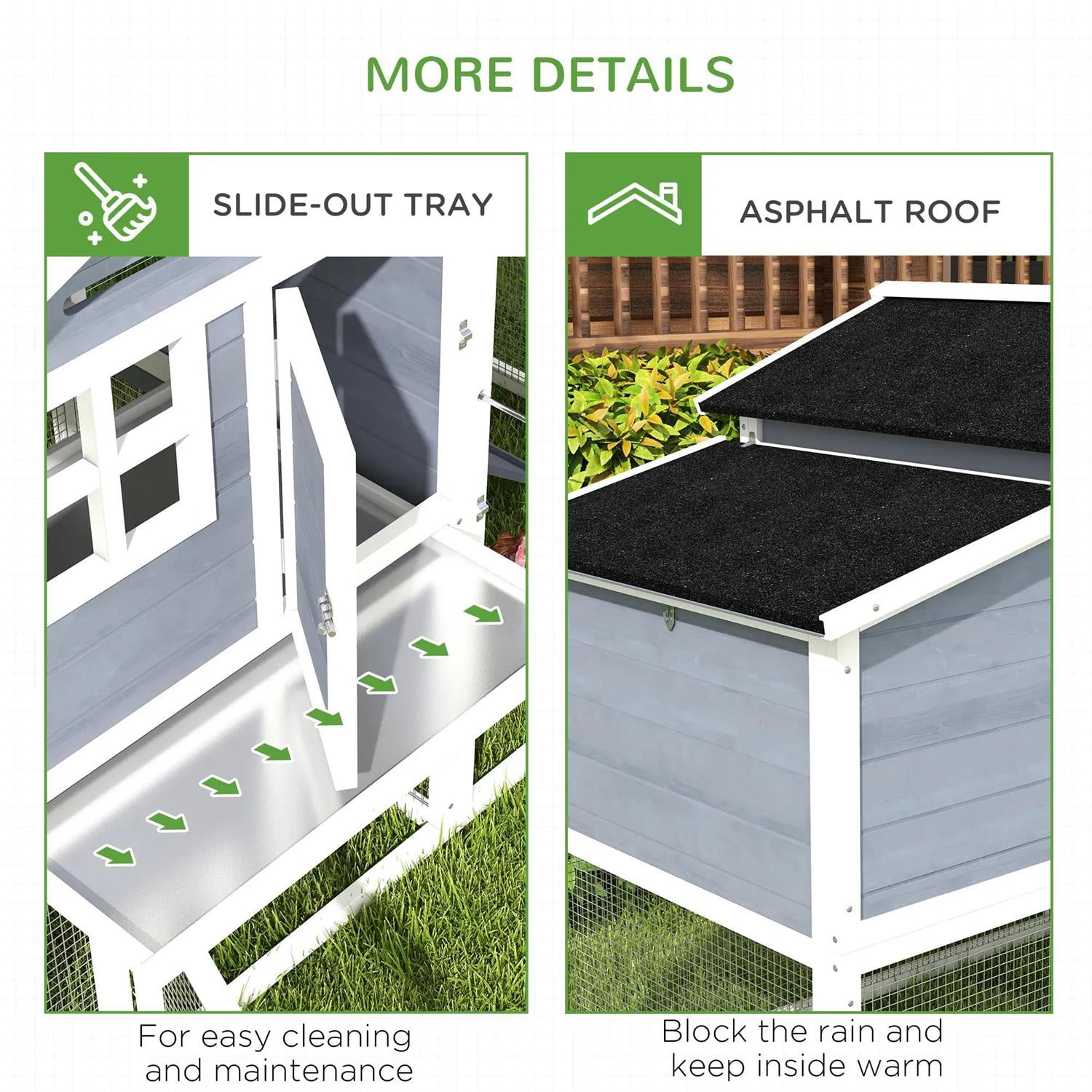 Pefilos 76" Large Chicken Coop Rabbit Hutch, Outdoor Wooden Poultry Cage Hen House with Nesting Box, Tray for Garden Backyard, Gray