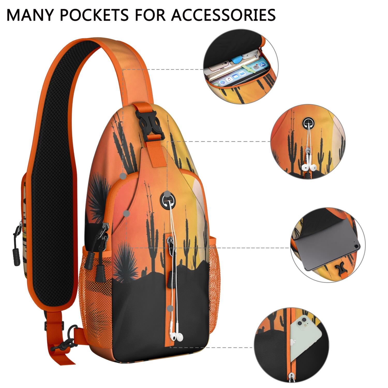 Sling Backpack Small BackpackTravel Sling Bag for Men Women Travelers Cactus Desert