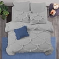 thumbnail image 1 of BedDecor 600 Thread Count Sirena Shabby Chic 3 Piece Solid (Silver, OverSize King) 100% Egyptian Cotton Base Duvet Cover Set, 1 of 7