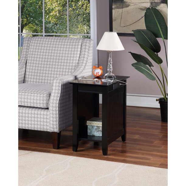 Convenience Concepts Edison End Table with Charging Station, Black