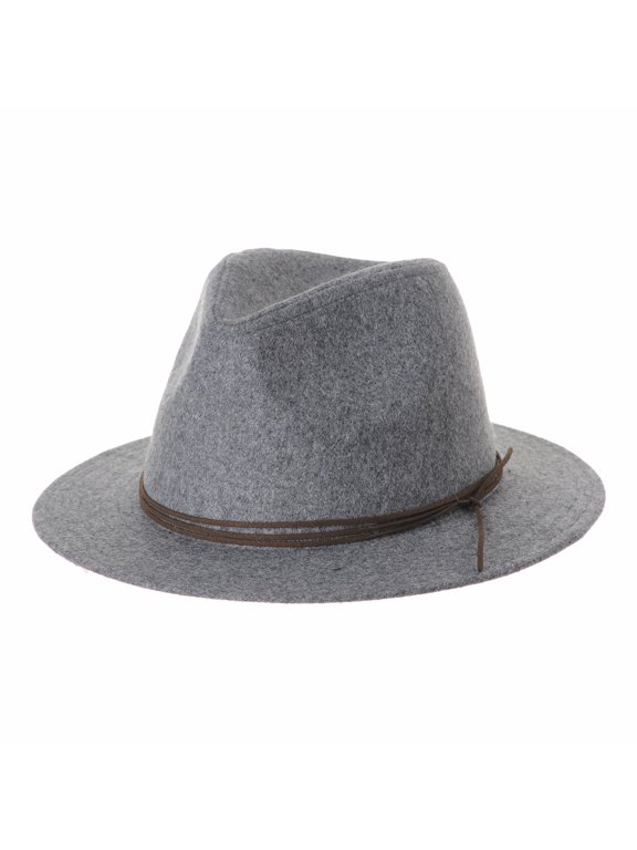 Wool Felt Fedora Panama Hat Faux Leather Band Wide Brim SL6528 (Grey)