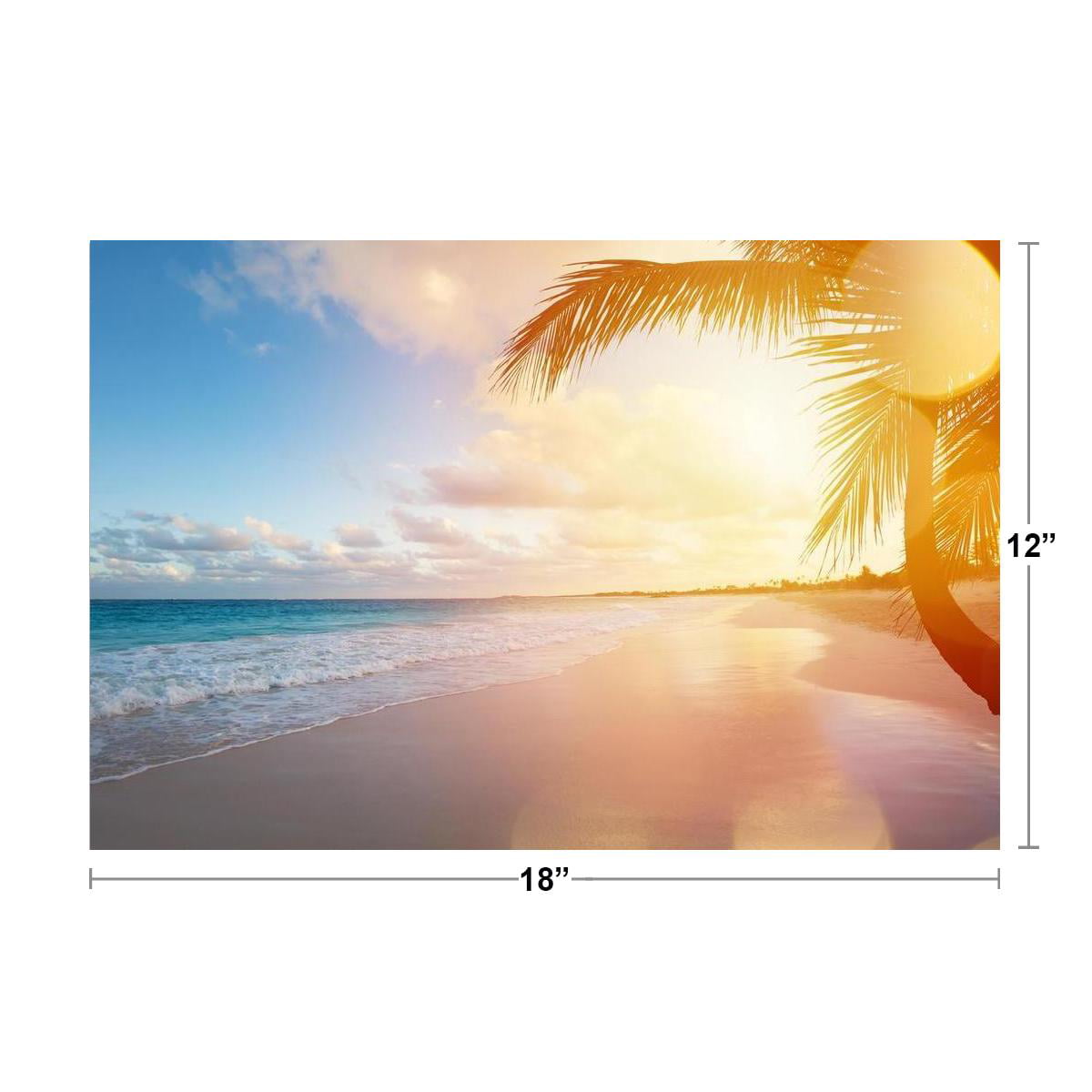 Sunrise Over Tropical Beach Palm Tree Ocean Photo Art Print Poster 24x36 inch 