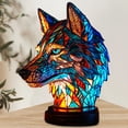 thumbnail image 1 of Luz de mesa retro, vitral de resina, luz de noche, adorno para el hogar (lobo), 1 of 5