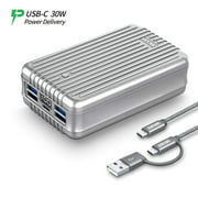 New Zendure A8PD 26800mAh USB-C Portable Charger30W PD Power Bank (2 in 1 Cable, LED Digital Screen), 5-Port Quick Charge External Battery for iPhone X, Nintendo Switch, Samsung S9 and More -(Silver)