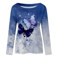 thumbnail image 4 of Blusa de manga larga con cuello redondo y estampado de flores florales para mujer Pompotops  FGAJ6670, 4 of 4